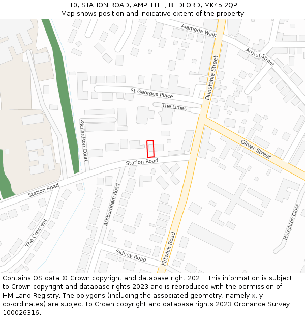10, STATION ROAD, AMPTHILL, BEDFORD, MK45 2QP: Location map and indicative extent of plot