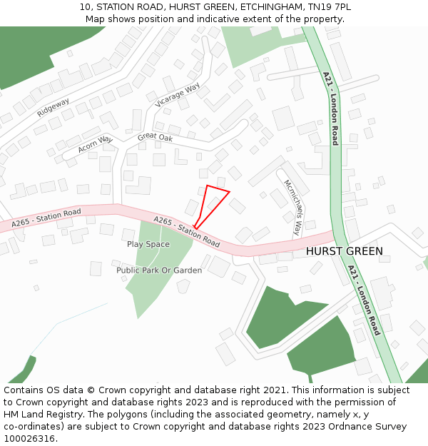 10, STATION ROAD, HURST GREEN, ETCHINGHAM, TN19 7PL: Location map and indicative extent of plot