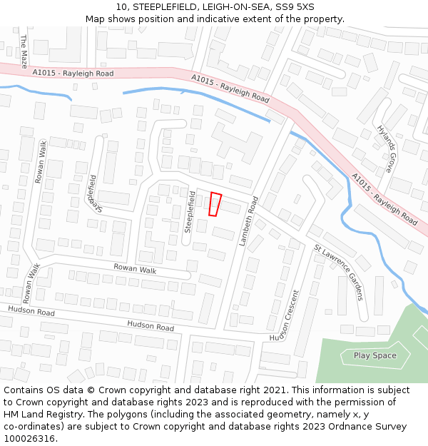 10, STEEPLEFIELD, LEIGH-ON-SEA, SS9 5XS: Location map and indicative extent of plot