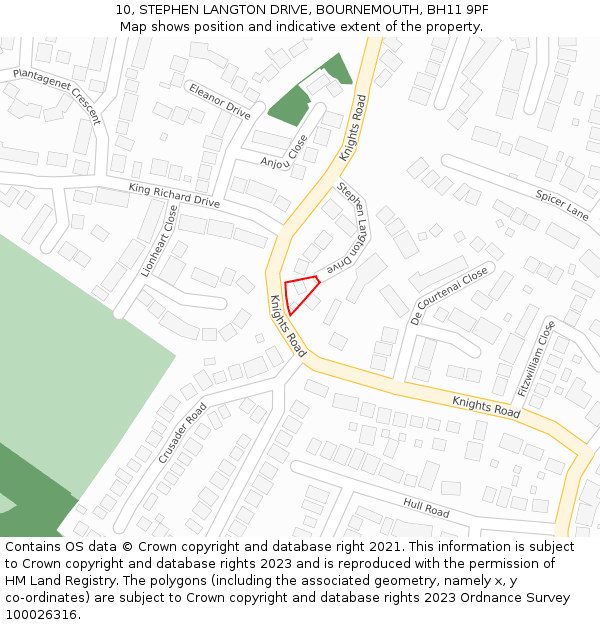 10, STEPHEN LANGTON DRIVE, BOURNEMOUTH, BH11 9PF: Location map and indicative extent of plot