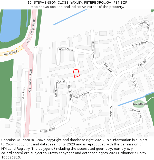 10, STEPHENSON CLOSE, YAXLEY, PETERBOROUGH, PE7 3ZP: Location map and indicative extent of plot