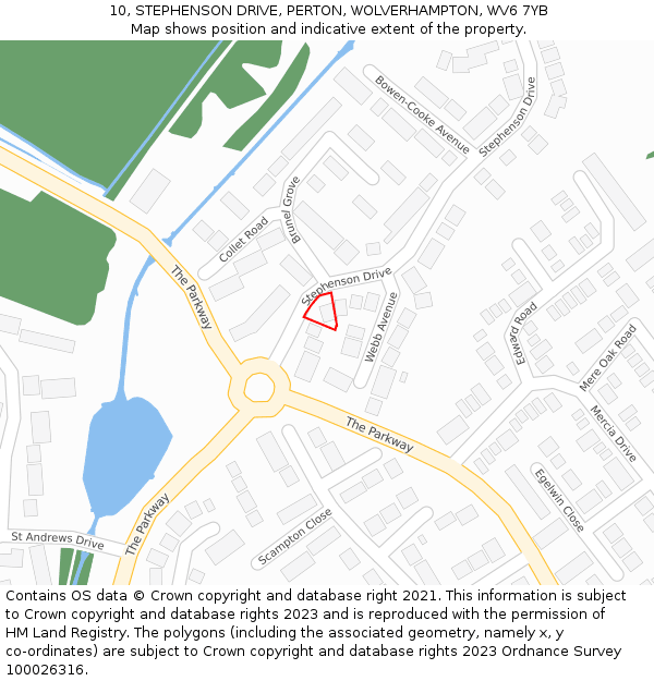 10, STEPHENSON DRIVE, PERTON, WOLVERHAMPTON, WV6 7YB: Location map and indicative extent of plot