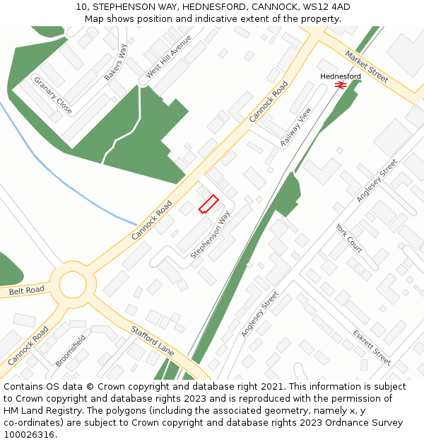 10, STEPHENSON WAY, HEDNESFORD, CANNOCK, WS12 4AD: Location map and indicative extent of plot