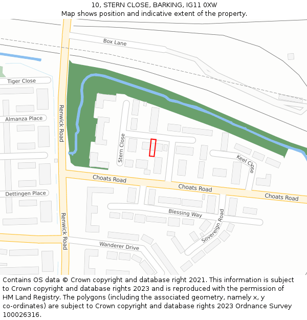 10, STERN CLOSE, BARKING, IG11 0XW: Location map and indicative extent of plot