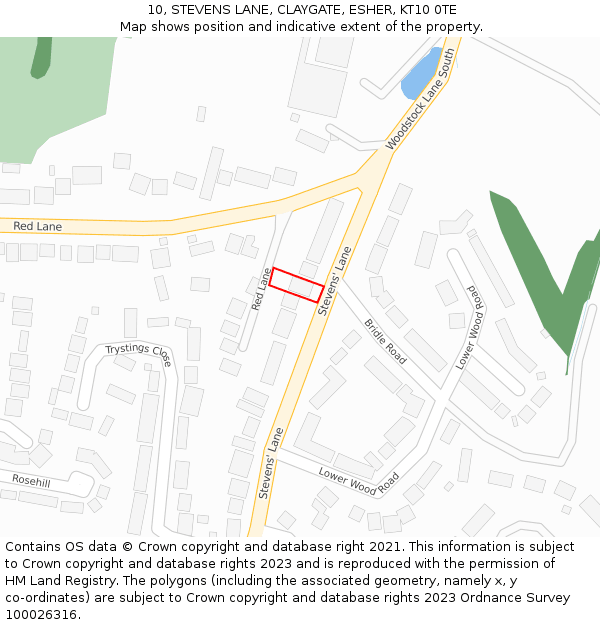 10, STEVENS LANE, CLAYGATE, ESHER, KT10 0TE: Location map and indicative extent of plot