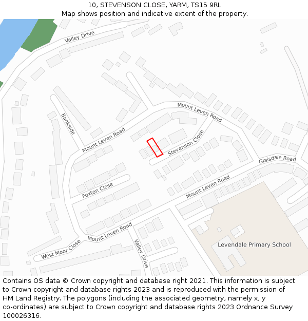10, STEVENSON CLOSE, YARM, TS15 9RL: Location map and indicative extent of plot