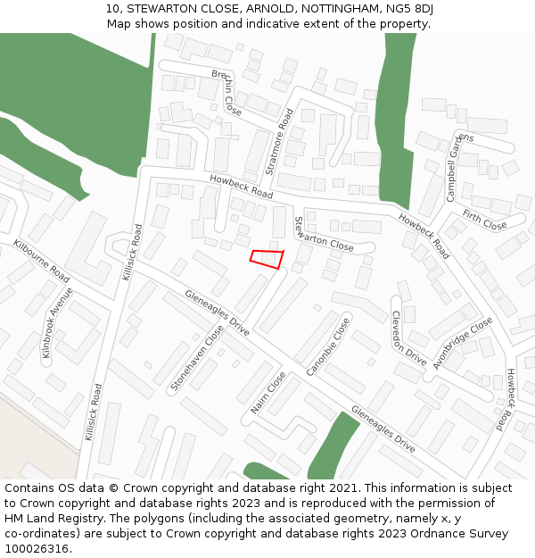 10, STEWARTON CLOSE, ARNOLD, NOTTINGHAM, NG5 8DJ: Location map and indicative extent of plot