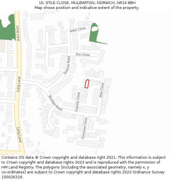 10, STILE CLOSE, MULBARTON, NORWICH, NR14 8BH: Location map and indicative extent of plot