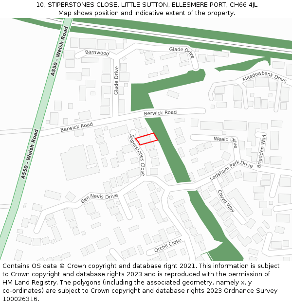 10, STIPERSTONES CLOSE, LITTLE SUTTON, ELLESMERE PORT, CH66 4JL: Location map and indicative extent of plot