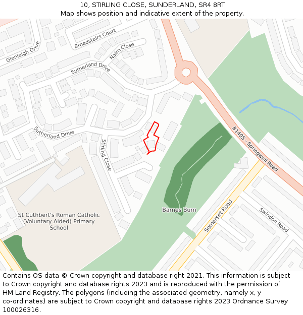 10, STIRLING CLOSE, SUNDERLAND, SR4 8RT: Location map and indicative extent of plot