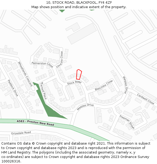 10, STOCK ROAD, BLACKPOOL, FY4 4ZF: Location map and indicative extent of plot