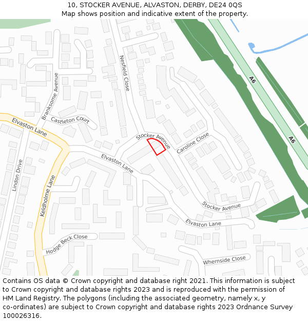 10, STOCKER AVENUE, ALVASTON, DERBY, DE24 0QS: Location map and indicative extent of plot