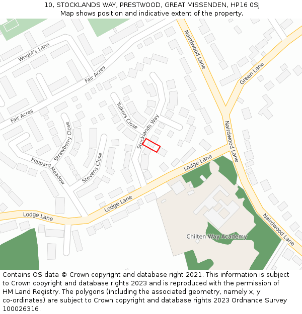 10, STOCKLANDS WAY, PRESTWOOD, GREAT MISSENDEN, HP16 0SJ: Location map and indicative extent of plot