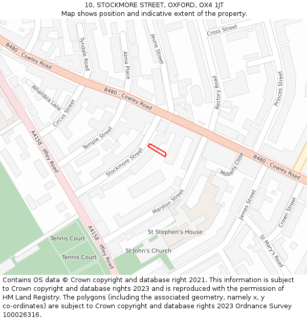 10, STOCKMORE STREET, OXFORD, OX4 1JT: Location map and indicative extent of plot