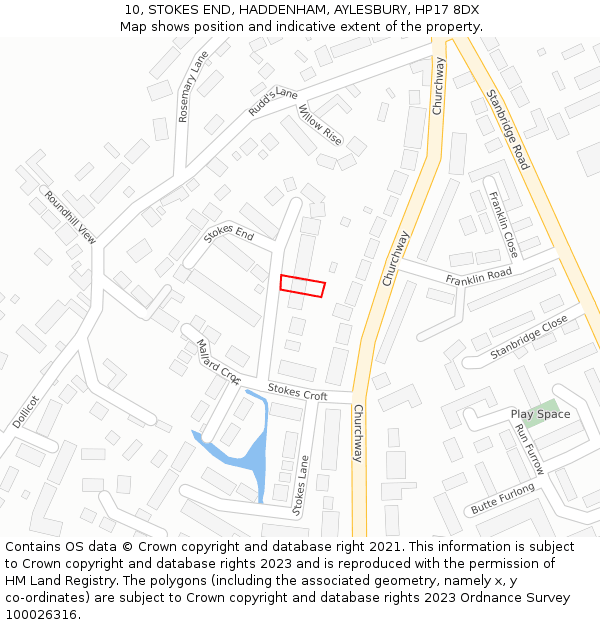 10, STOKES END, HADDENHAM, AYLESBURY, HP17 8DX: Location map and indicative extent of plot
