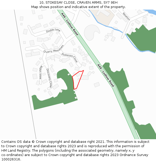 10, STOKESAY CLOSE, CRAVEN ARMS, SY7 9EH: Location map and indicative extent of plot