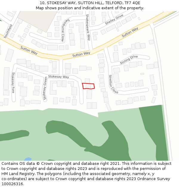 10, STOKESAY WAY, SUTTON HILL, TELFORD, TF7 4QE: Location map and indicative extent of plot