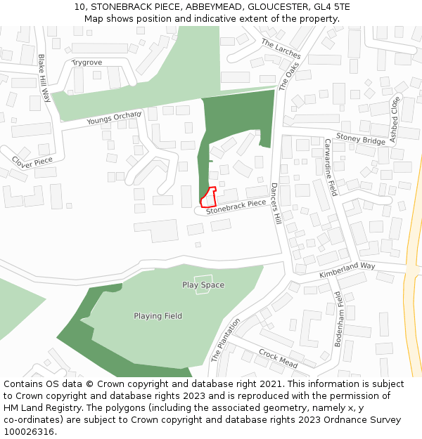 10, STONEBRACK PIECE, ABBEYMEAD, GLOUCESTER, GL4 5TE: Location map and indicative extent of plot