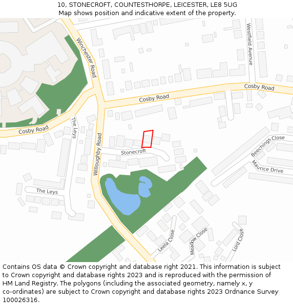 10, STONECROFT, COUNTESTHORPE, LEICESTER, LE8 5UG: Location map and indicative extent of plot