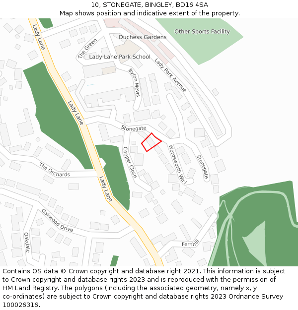 10, STONEGATE, BINGLEY, BD16 4SA: Location map and indicative extent of plot