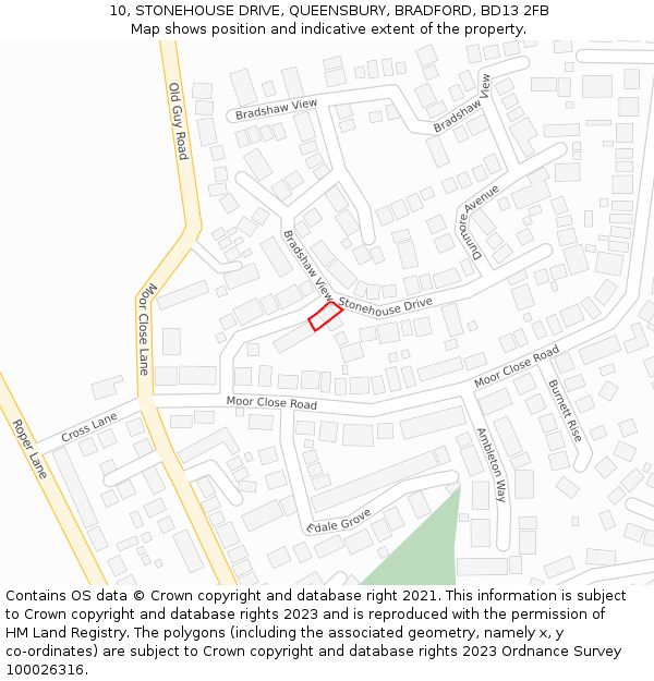 10, STONEHOUSE DRIVE, QUEENSBURY, BRADFORD, BD13 2FB: Location map and indicative extent of plot