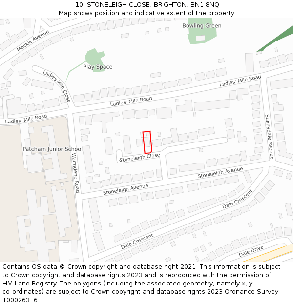 10, STONELEIGH CLOSE, BRIGHTON, BN1 8NQ: Location map and indicative extent of plot