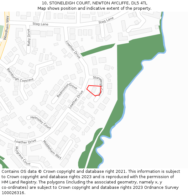 10, STONELEIGH COURT, NEWTON AYCLIFFE, DL5 4TL: Location map and indicative extent of plot