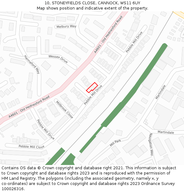 10, STONEYFIELDS CLOSE, CANNOCK, WS11 6UY: Location map and indicative extent of plot