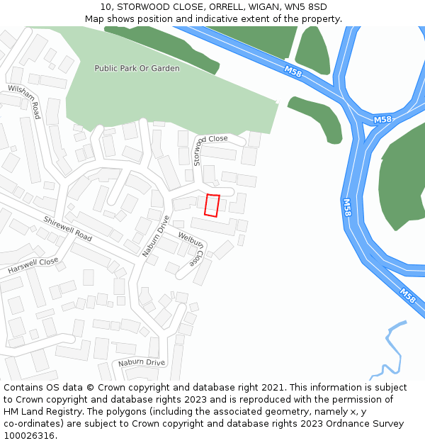 10, STORWOOD CLOSE, ORRELL, WIGAN, WN5 8SD: Location map and indicative extent of plot