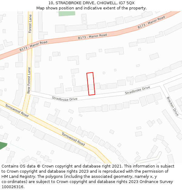 10, STRADBROKE DRIVE, CHIGWELL, IG7 5QX: Location map and indicative extent of plot