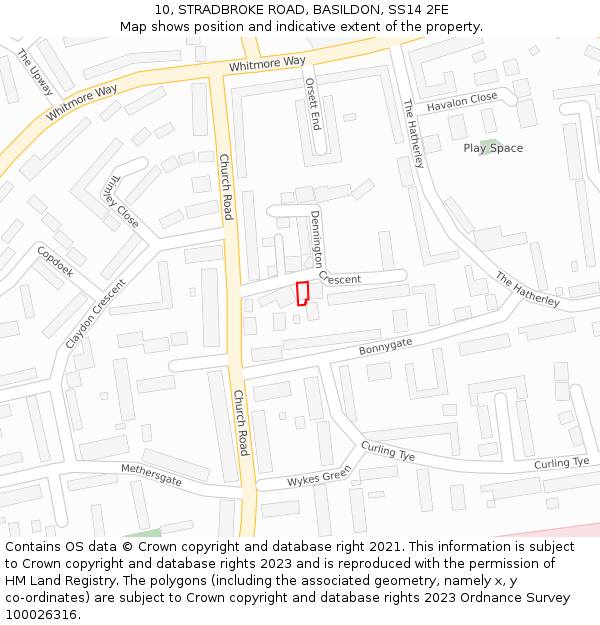 10, STRADBROKE ROAD, BASILDON, SS14 2FE: Location map and indicative extent of plot
