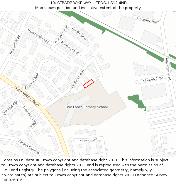 10, STRADBROKE WAY, LEEDS, LS12 4NB: Location map and indicative extent of plot