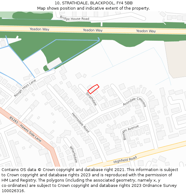 10, STRATHDALE, BLACKPOOL, FY4 5BB: Location map and indicative extent of plot