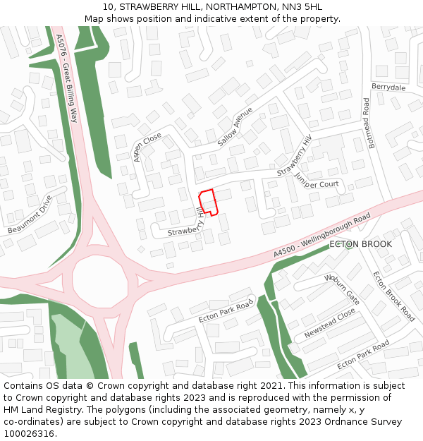 10, STRAWBERRY HILL, NORTHAMPTON, NN3 5HL: Location map and indicative extent of plot