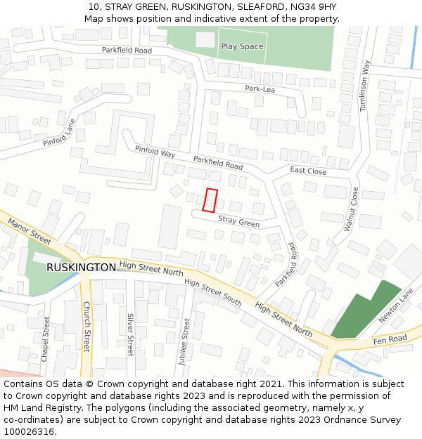 10, STRAY GREEN, RUSKINGTON, SLEAFORD, NG34 9HY: Location map and indicative extent of plot