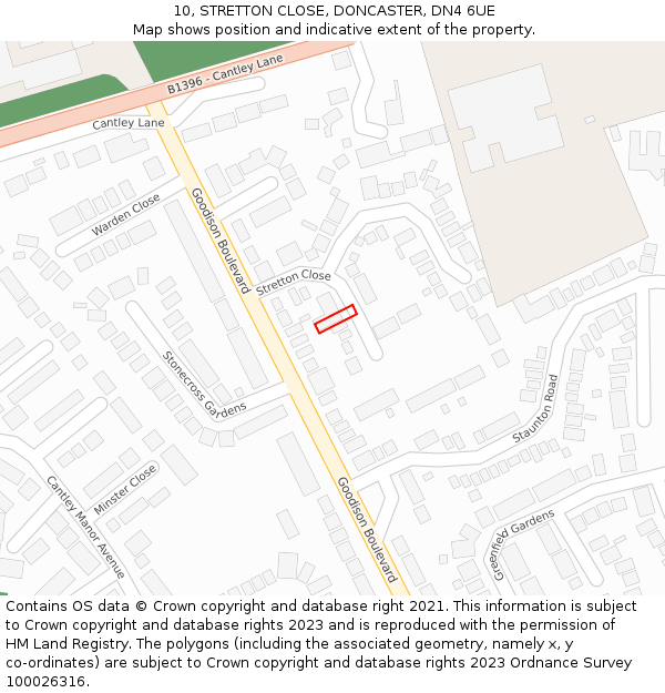 10, STRETTON CLOSE, DONCASTER, DN4 6UE: Location map and indicative extent of plot