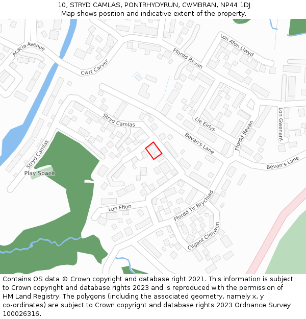 10, STRYD CAMLAS, PONTRHYDYRUN, CWMBRAN, NP44 1DJ: Location map and indicative extent of plot