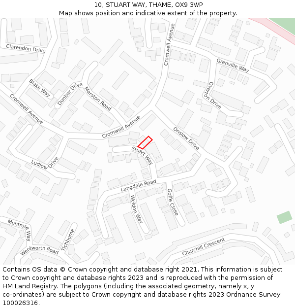 10, STUART WAY, THAME, OX9 3WP: Location map and indicative extent of plot