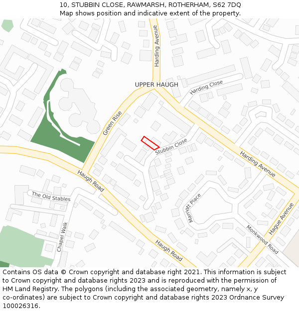 10, STUBBIN CLOSE, RAWMARSH, ROTHERHAM, S62 7DQ: Location map and indicative extent of plot