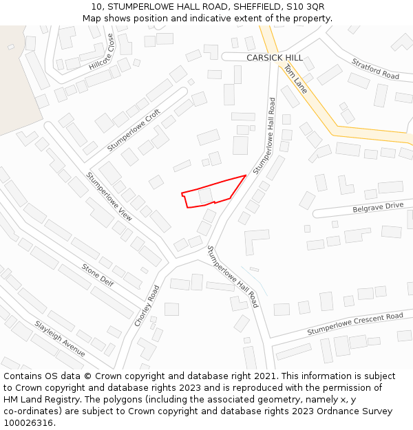 10, STUMPERLOWE HALL ROAD, SHEFFIELD, S10 3QR: Location map and indicative extent of plot