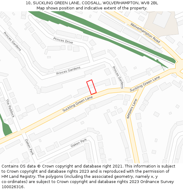 10, SUCKLING GREEN LANE, CODSALL, WOLVERHAMPTON, WV8 2BL: Location map and indicative extent of plot