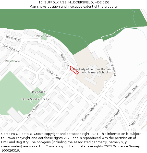 10, SUFFOLK RISE, HUDDERSFIELD, HD2 1ZG: Location map and indicative extent of plot