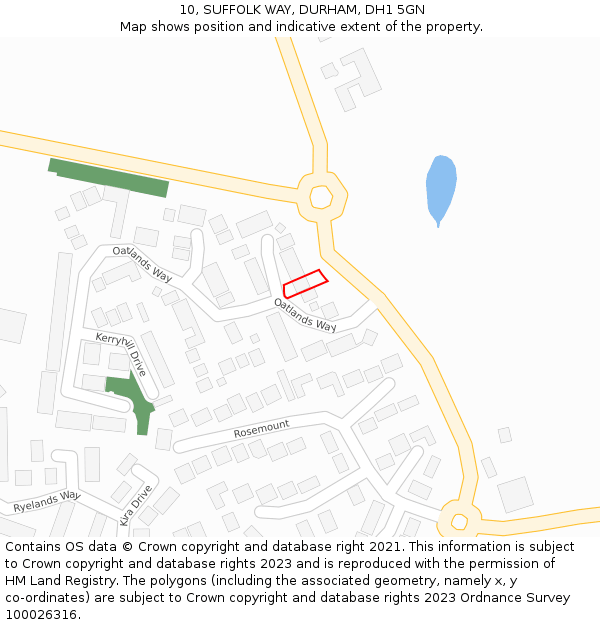 10, SUFFOLK WAY, DURHAM, DH1 5GN: Location map and indicative extent of plot