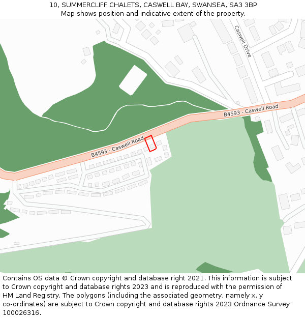 10, SUMMERCLIFF CHALETS, CASWELL BAY, SWANSEA, SA3 3BP: Location map and indicative extent of plot