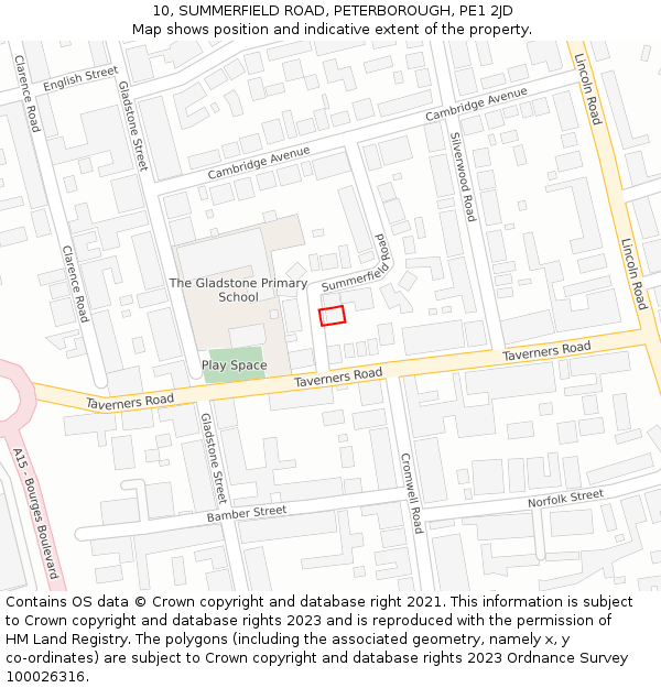 10, SUMMERFIELD ROAD, PETERBOROUGH, PE1 2JD: Location map and indicative extent of plot