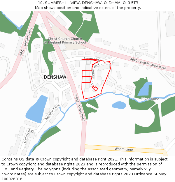 10, SUMMERHILL VIEW, DENSHAW, OLDHAM, OL3 5TB: Location map and indicative extent of plot
