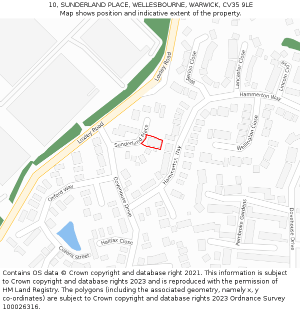 10, SUNDERLAND PLACE, WELLESBOURNE, WARWICK, CV35 9LE: Location map and indicative extent of plot