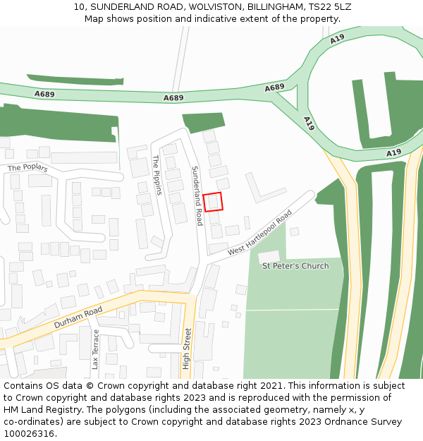 10, SUNDERLAND ROAD, WOLVISTON, BILLINGHAM, TS22 5LZ: Location map and indicative extent of plot