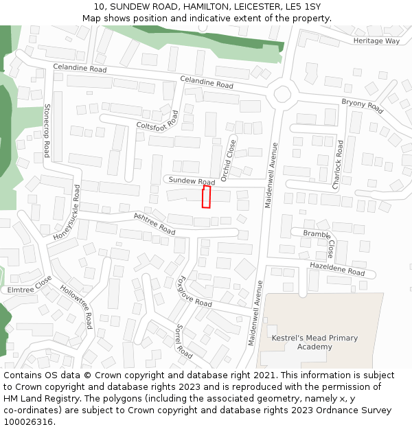 10, SUNDEW ROAD, HAMILTON, LEICESTER, LE5 1SY: Location map and indicative extent of plot