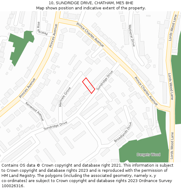 10, SUNDRIDGE DRIVE, CHATHAM, ME5 8HE: Location map and indicative extent of plot